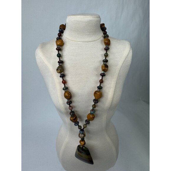 Handcrafted Beaded Necklace With Tigers Iron Pendant & Healing Stones 13" Long - Picture 14 of 16